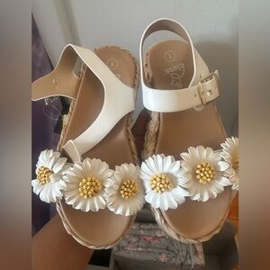 White Floral Sandals with Ankle Strap side 1 new